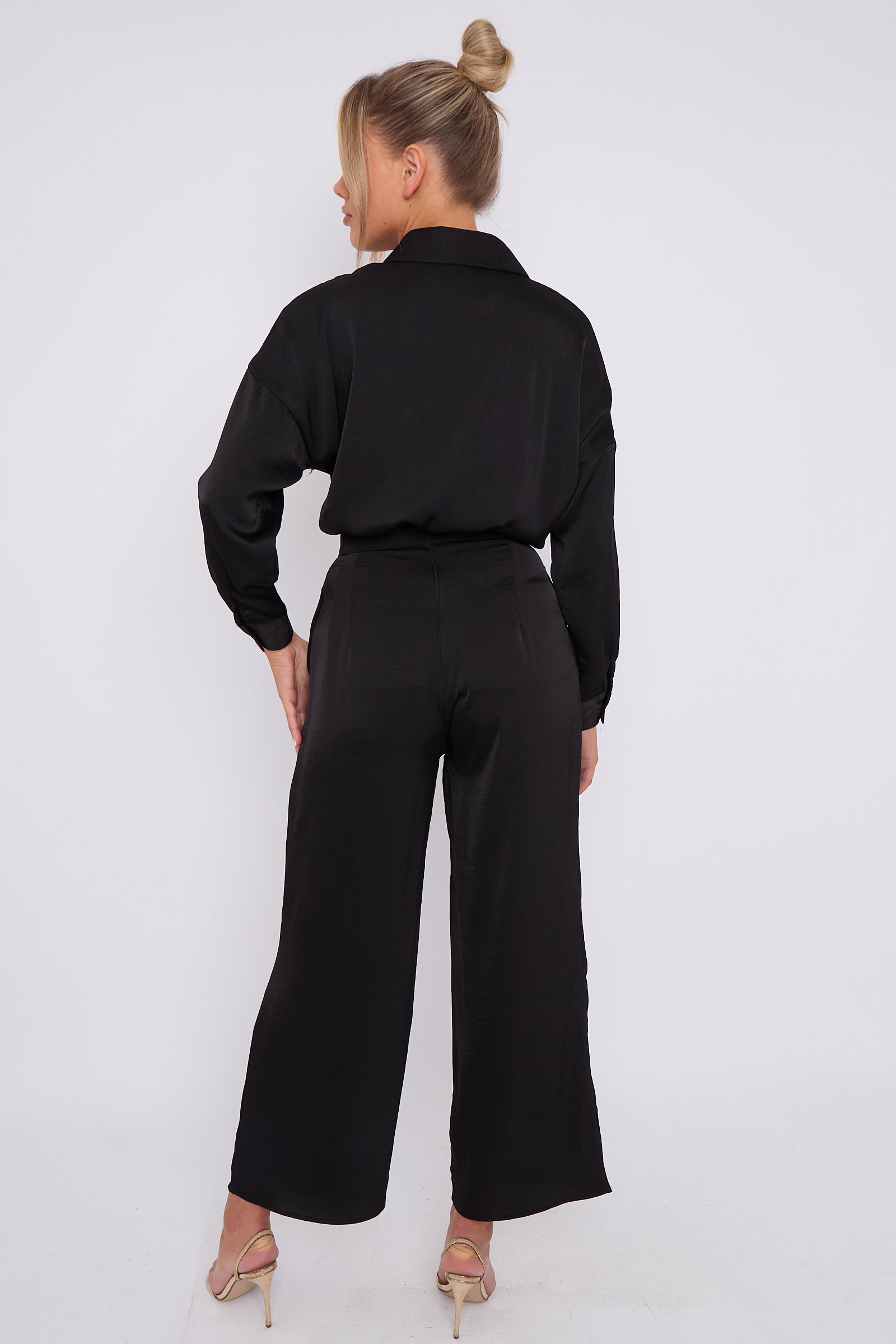 Love Sunshine Black Brushed Satin Trousers LS-2163-2