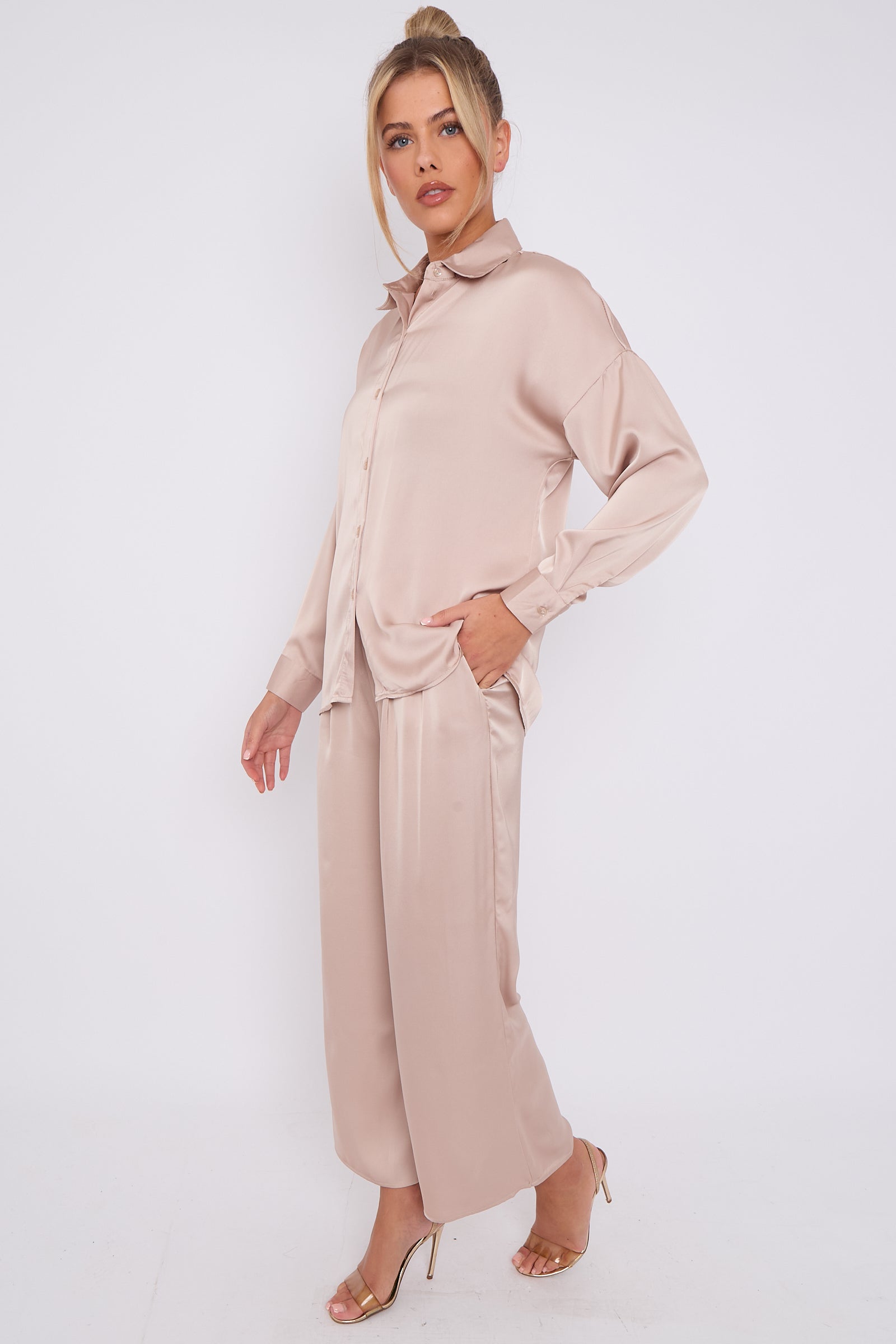 Love Sunshine Champagne Brushed Satin Shirt LS-2268