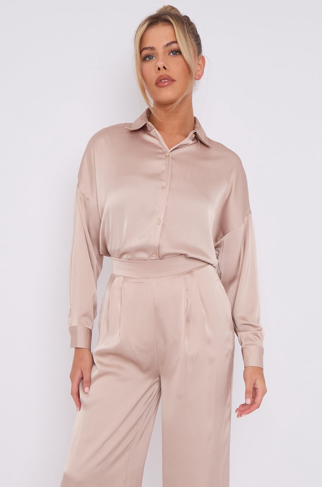 Love Sunshine Champagne Brushed Satin Shirt LS-2268