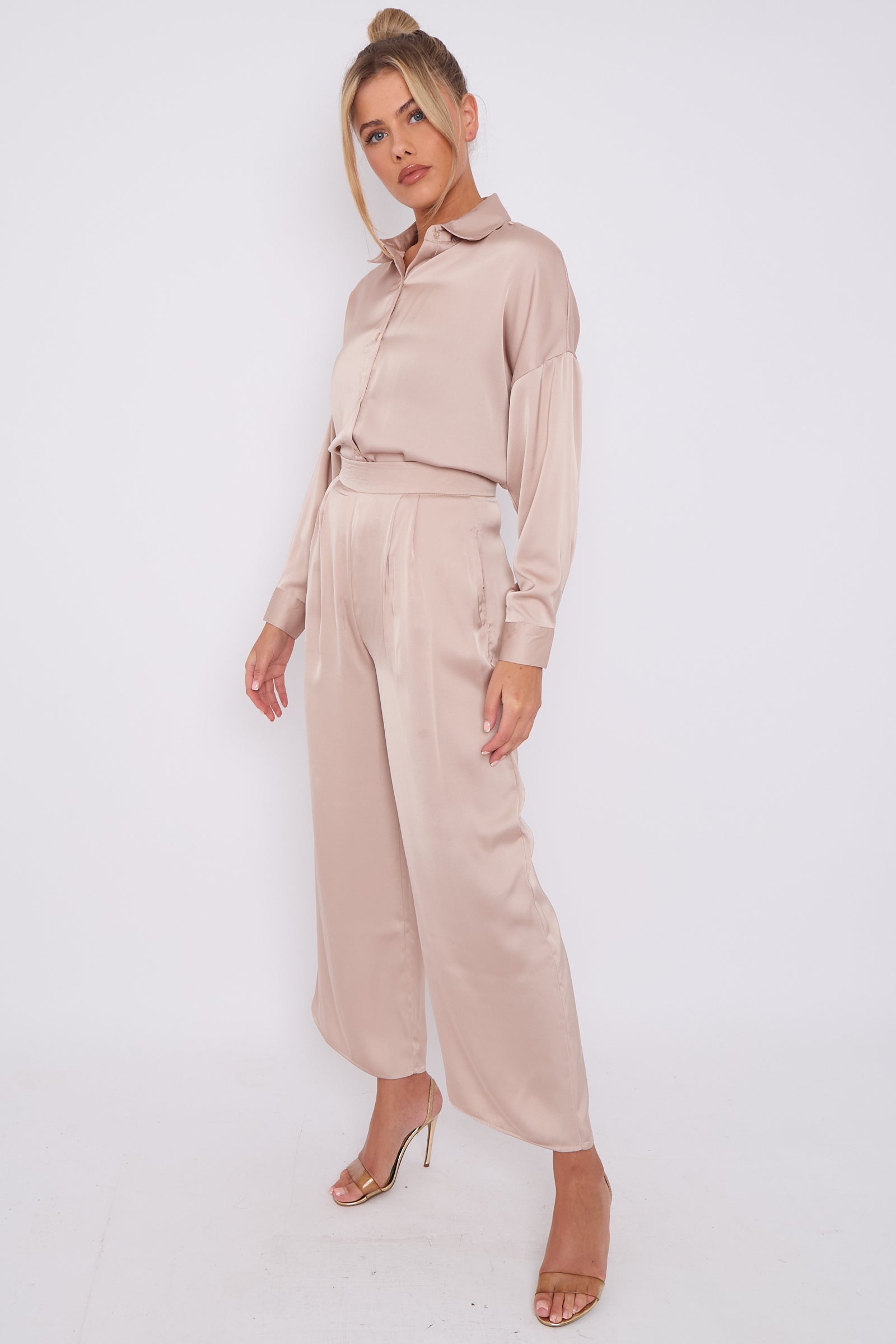 Love Sunshine Champagne Brushed Satin Shirt LS-2268