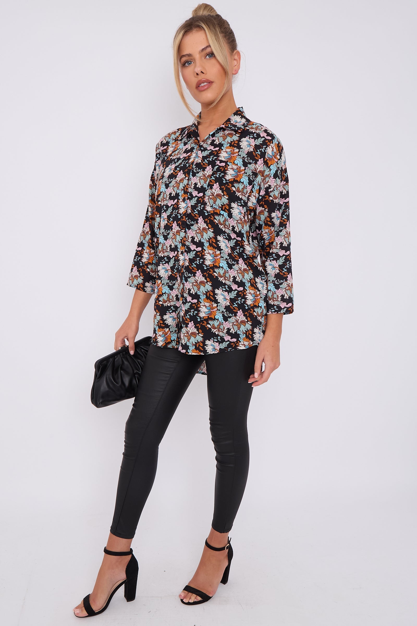 Love Sunshine Black Floral Print Oversized Shirt LS-5003