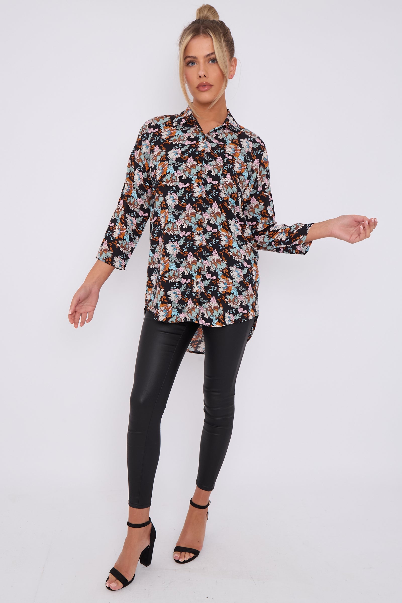Love Sunshine Black Floral Print Oversized Shirt LS-5003