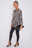 Love Sunshine Black Paisley Print Layer Satin Oversized Shirt LS-5003