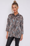 Love Sunshine Black Paisley Print Layer Satin Oversized Shirt LS-5003