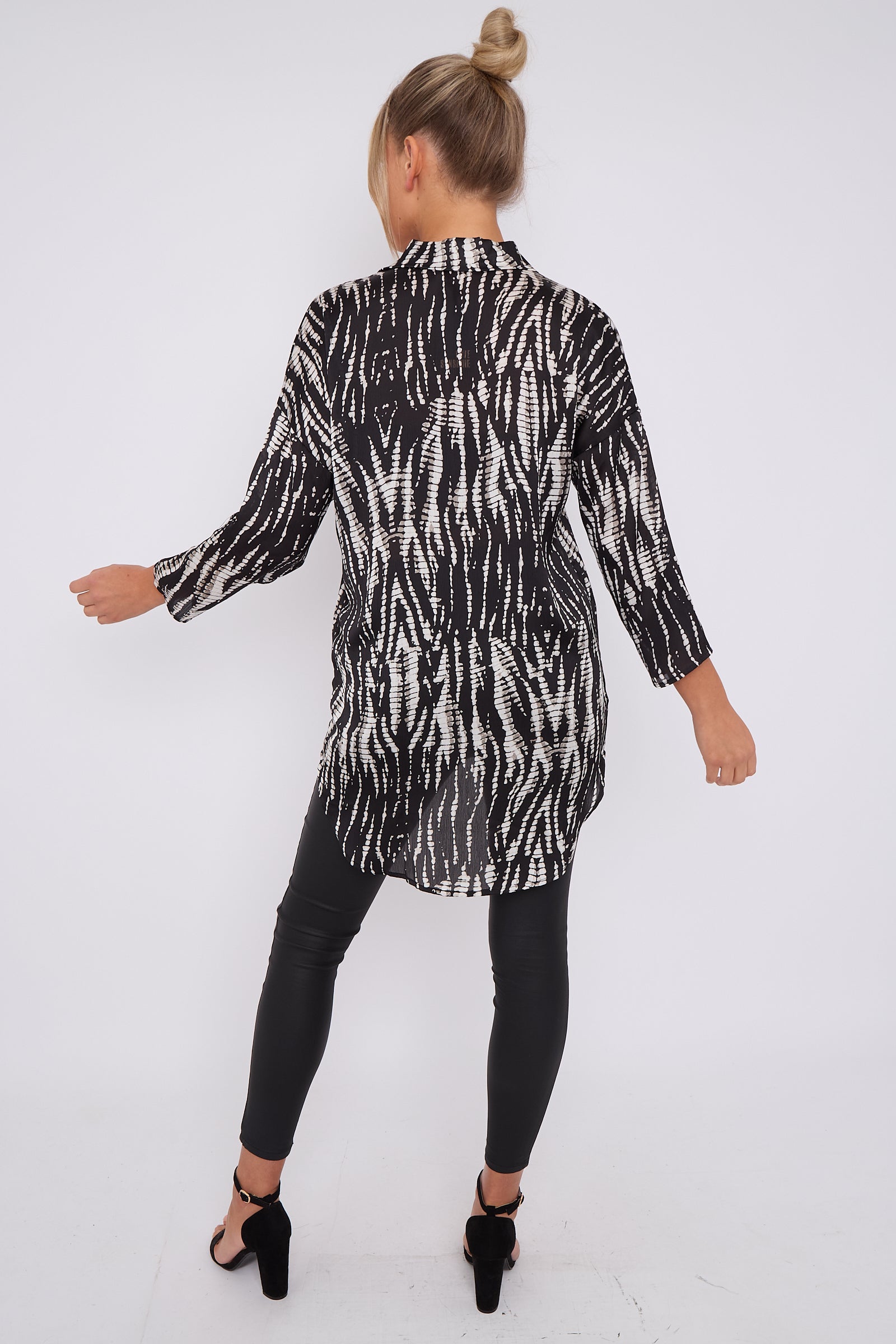 Love Sunshine Black Tie Dye Print Satin Oversized Shirt LS-5003