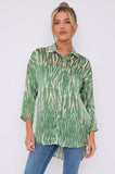 Love Sunshine Green Tie Dye Print Satin Oversized Shirt LS-5003