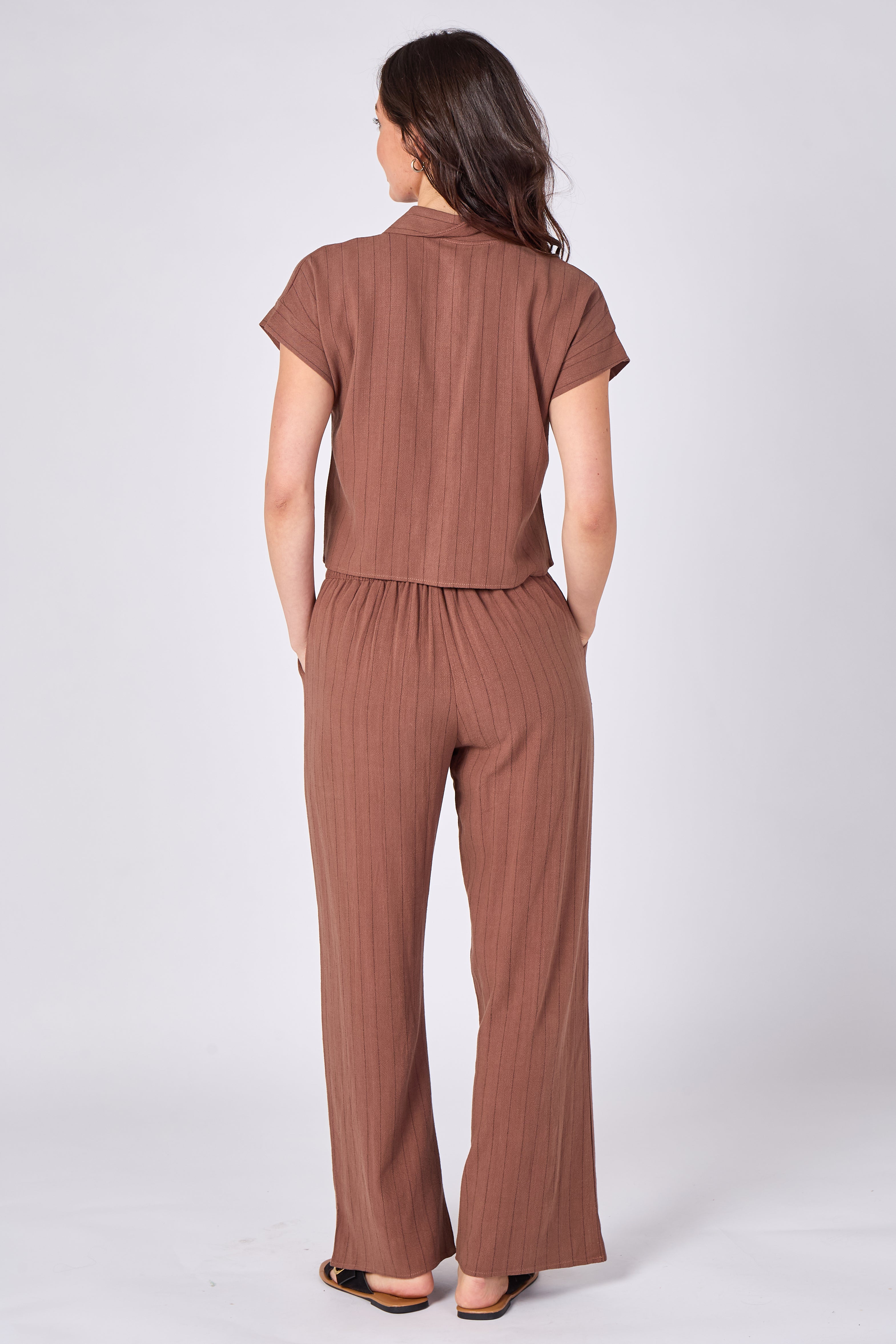 8Pcs Brown Pinstripe Shirt and Trousers set
