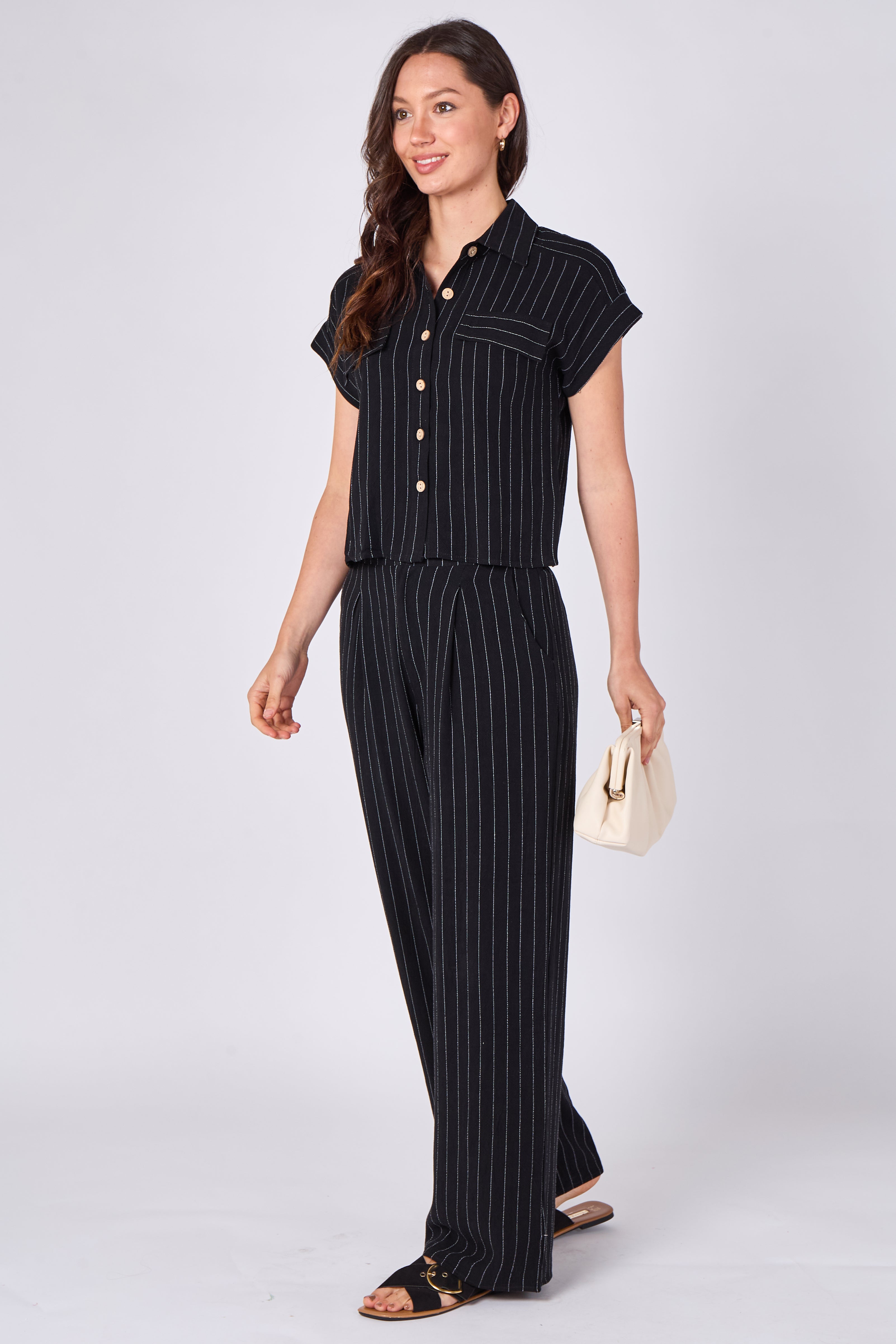 8Pcs Black Pinstripe Shirt and Trousers set