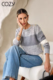 10Pcs Gold Button Shoulder Stripe Knit Sweater-8043