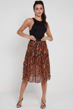 8Pcs Rust Zebra Printed Gold Striped Tiered Midi Skirt