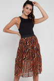 8Pcs Rust Zebra Printed Gold Striped Tiered Midi Skirt