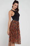 8Pcs Rust Zebra Printed Gold Striped Tiered Midi Skirt