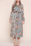 8Pcs Green Paisley Printed Long Sleeve Maxi Dress