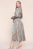 8Pcs Green Paisley Printed Long Sleeve Maxi Dress