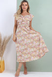 8Pcs White Ditsy Floral Printed Asymmetric Strap Midi Dress