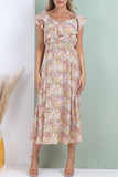 8Pcs White Ditsy Floral Printed Asymmetric Strap Midi Dress