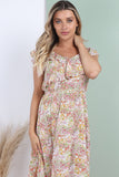 8Pcs White Ditsy Floral Printed Asymmetric Strap Midi Dress