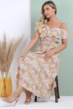 8Pcs White Ditsy Floral Printed Asymmetric Strap Midi Dress