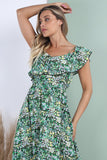 8Pcs Black Ditsy Floral Printed Asymmetric Strap Midi Dress