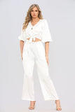 8Pcs White Brushed Satin Co-ord Trousers Set