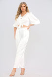 8Pcs White Brushed Satin Co-ord Trousers Set