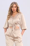 8Pcs Beige Brushed Satin Cropped Top