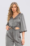 8Pcs Grey Brushed Satin Cropped Top