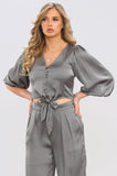 8Pcs Grey Brushed Satin Cropped Top