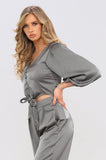 8Pcs Grey Brushed Satin Cropped Top