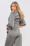 8Pcs Grey Brushed Satin Cropped Top