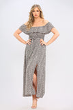 8Pcs Black Ditsy Floral Print Frill Bardot Maxi Dress