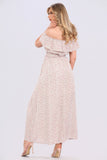8Pcs Cream Ditsy Floral Print Frill Bardot Maxi Dress