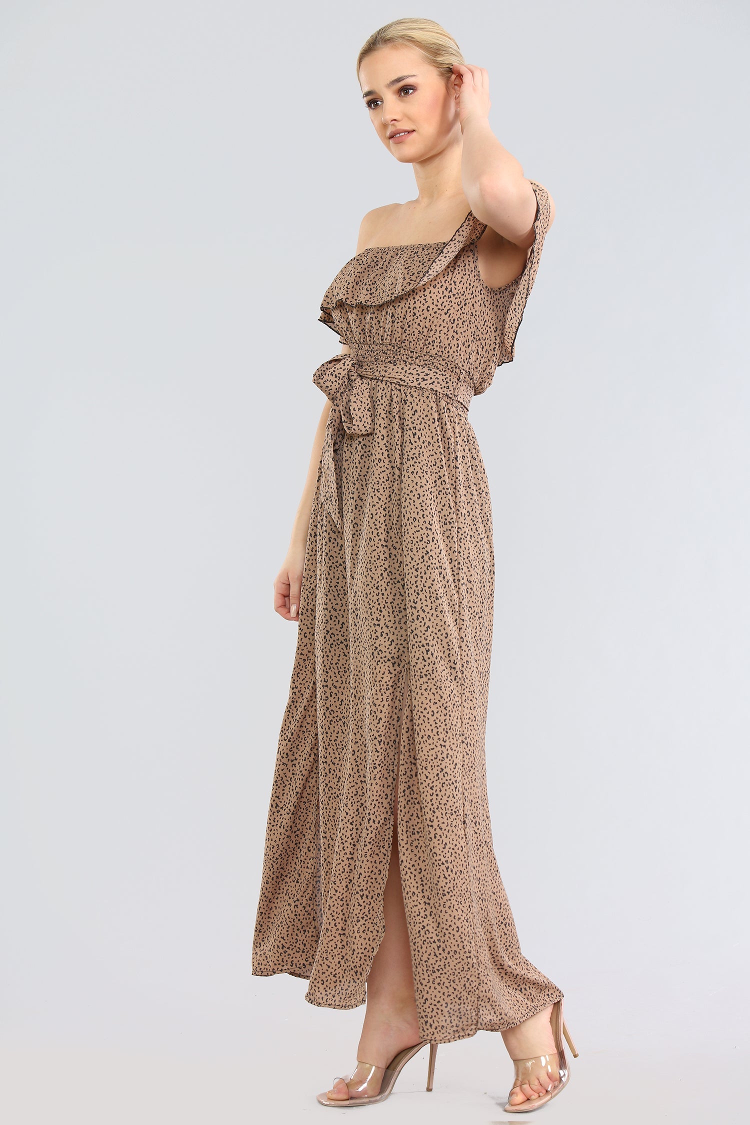 8Pcs Tean Leopard Printed Frill Bardot Maxi Dress