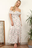 8Pcs Cream Floral Frill Bardot Maxi Dress
