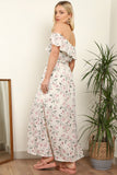 8Pcs Cream Floral Frill Bardot Maxi Dress
