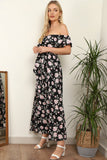 8Pcs Black Floral Frill Bardot Maxi Dress
