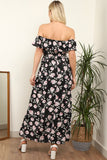 8Pcs Black Floral Frill Bardot Maxi Dress