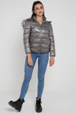 6Pcs Grey Shiny Puffer Jacket with Grey Faux Fur