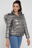 6Pcs Grey Shiny Puffer Jacket with Grey Faux Fur