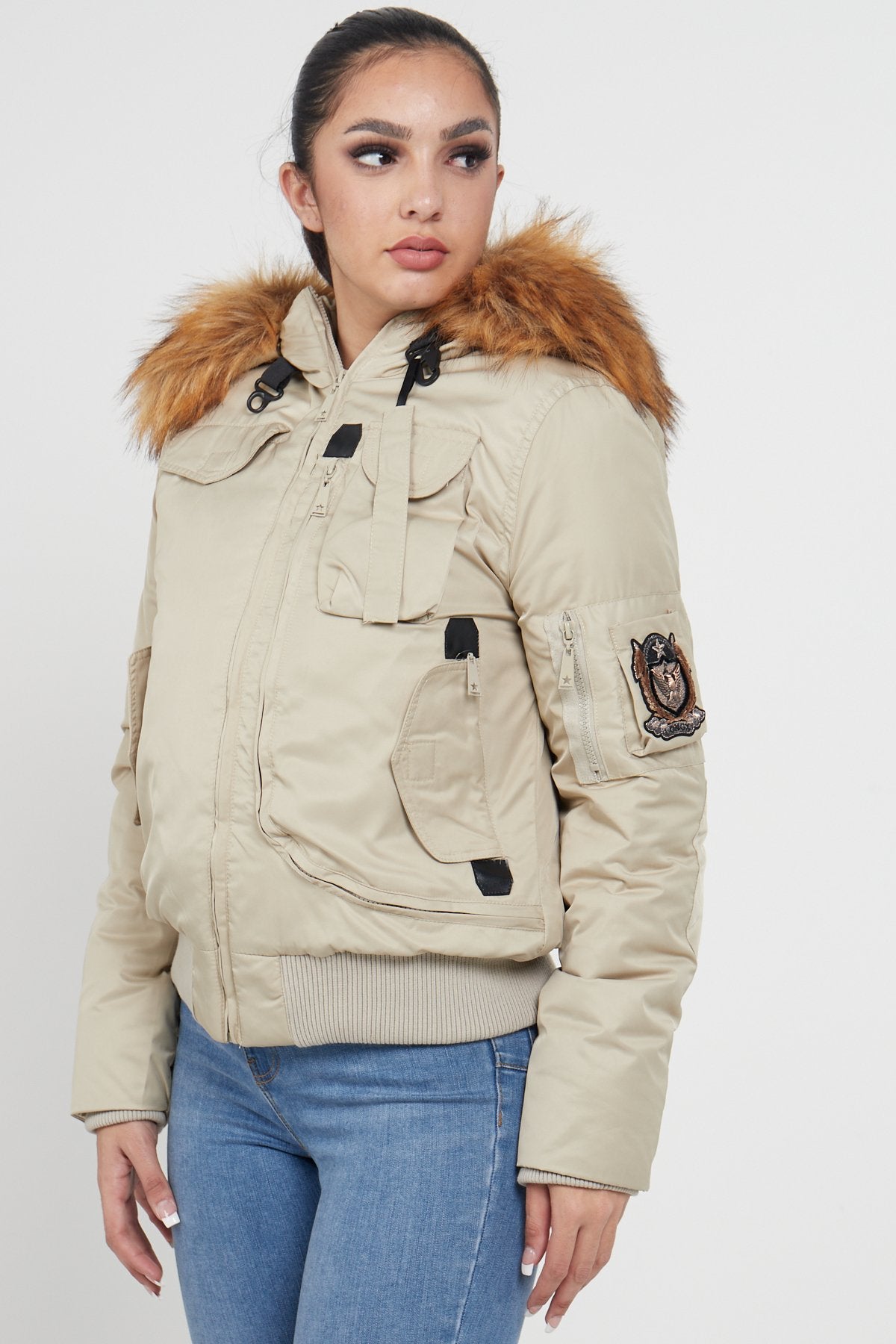8Pcs Beige Bomber Para Jacket