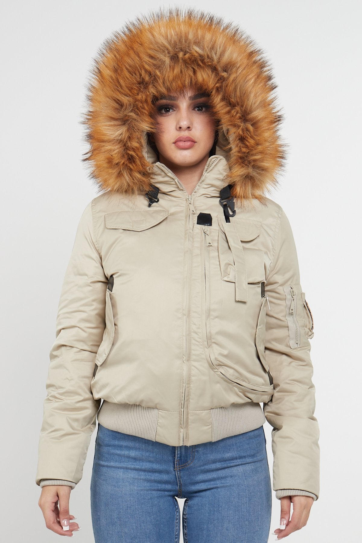 8Pcs Beige Bomber Para Jacket