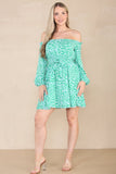 8Pcs Green Leopard Print Bardot Mini Dress