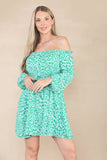 8Pcs Green Leopard Print Bardot Mini Dress