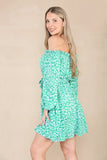 8Pcs Green Leopard Print Bardot Mini Dress