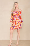 8Pcs Pink Printed Cold Shoulder Bardot Mini Dress