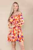 8Pcs Pink Printed Cold Shoulder Bardot Mini Dress