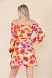 8Pcs Pink Printed Cold Shoulder Bardot Mini Dress