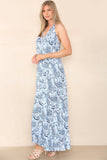 6Pcs Blue Paisley Print Strappy Maxi Dress