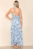 6Pcs Blue Paisley Print Strappy Maxi Dress