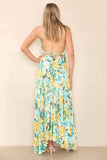 6Pcs Green Floral Print Strappy Maxi Dress